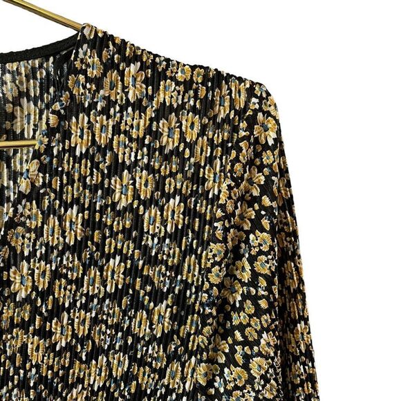 ZARA Black & Marigold Yellow Tan Floral Printed Crinkle Wide Leg Belted Jumpsuit - Picture 5 of 11